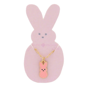 Kids Pink Glitter Enamel Bunny Necklace