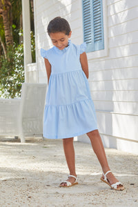 Tiered Charleston Dress Light Blue Pique