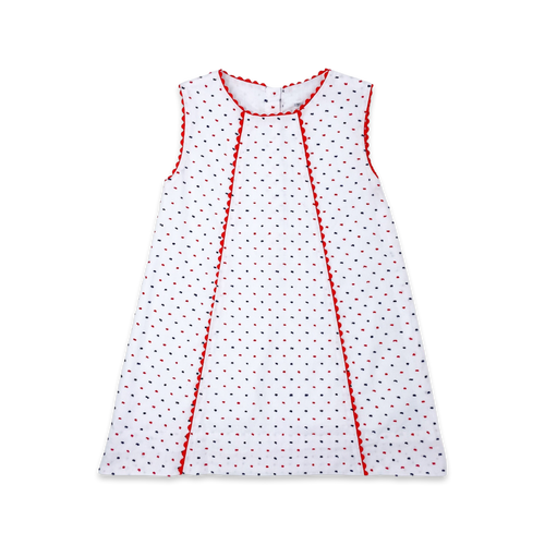 Amelia Aline Dress -Navy/Red Swiss Dot