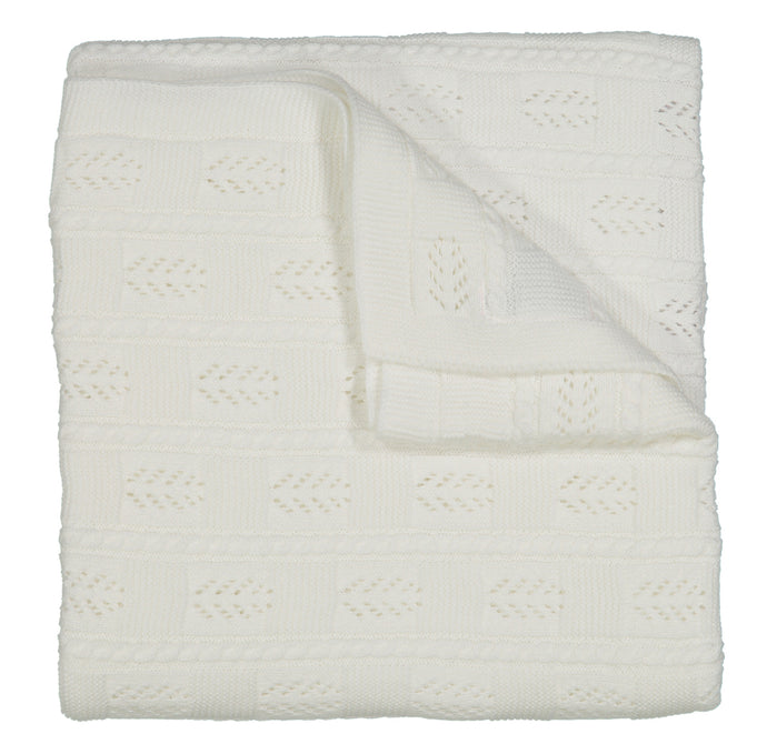 White Cable Pointelle Knit Blanket