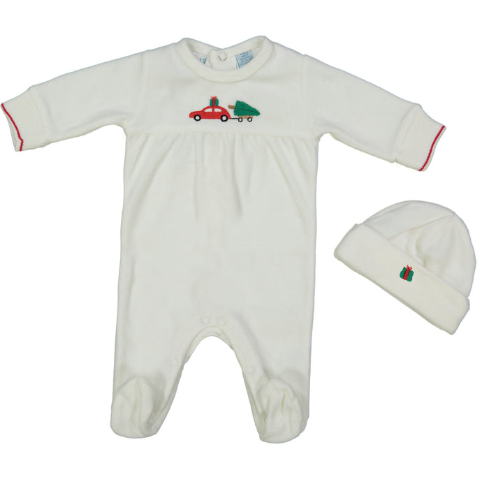 Velour Holiday Romper With Hat