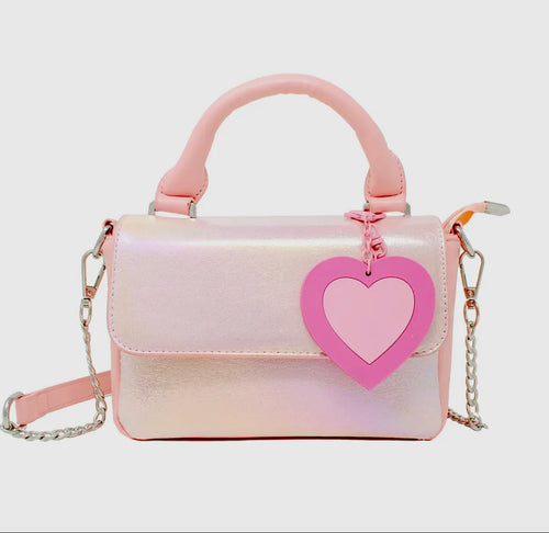 Shiny Baguette Heart Handbag, Pink