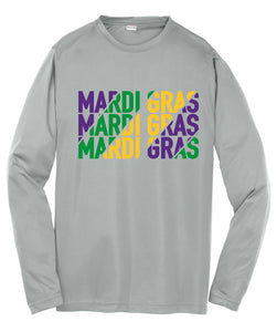 Mardi Gras repeating with diagonal colors on Long Sleeve Gray
