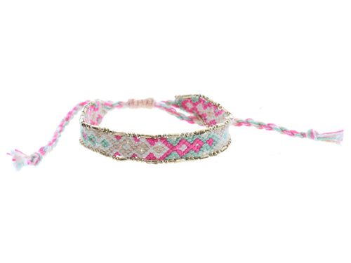 Kids Hot Pink, Mint, White, Peach Woven Band with Gold Accent Edge Bracelet