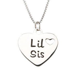 Sterling Silver Little Sis Heart Necklace for Little Sisters