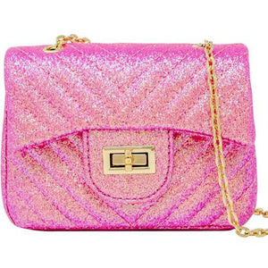 Classic Glitter Wave Handbag, Hot Pink