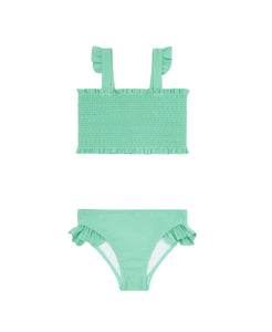 girls abaco green smocked bikini
