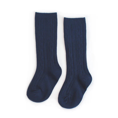Navy Cable Knee High Socks