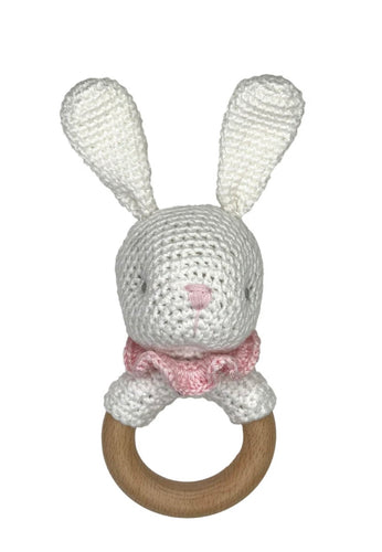 Bunny Rattle w/ Wood Ring 5”