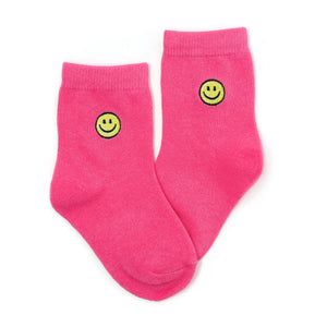 Hot Pink Smiley Embroidered Midi Sock