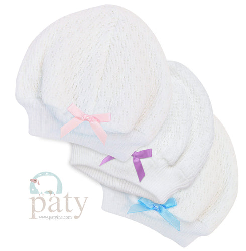 White Beanie Cap with Color Bow