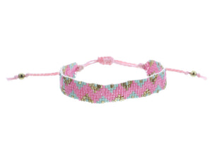 Kids Pink, Mint, Gold Woven Beaded Band Bracelet