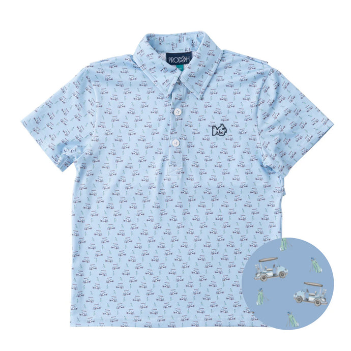 Powder Blue Golf Cart Print, Performance Polo