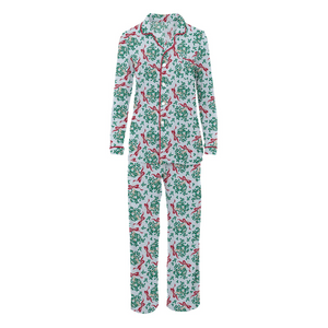 Women’s Long Sleeve Collared Pajama Pant Set Mistletoe & Ribbons