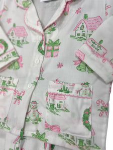 Christmas Pajama Set, Pink/Green Print