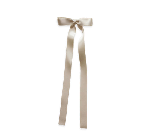 Small Beige Satin Long Tail Bow