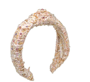 IVORY TWEED KNOT HEADBAND WITH STONES