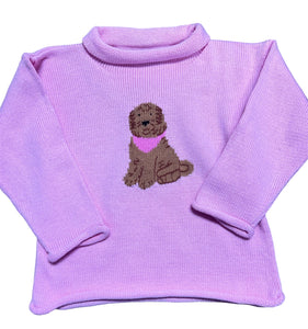 Roll Neck Sweater, Goldendoodle on Pink
