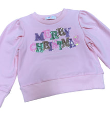 Pastel Pink Merry Christmas Sequin Puff LS Shirt