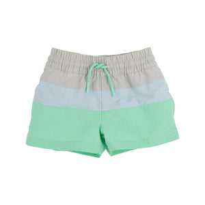 Country Club Colorblock Trunks, Sandy Springs Stone/ Buckhead Blue/ Grace Bay Green