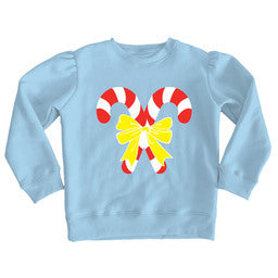 Light Blue Sweatshirt with Sequin Candy Canes