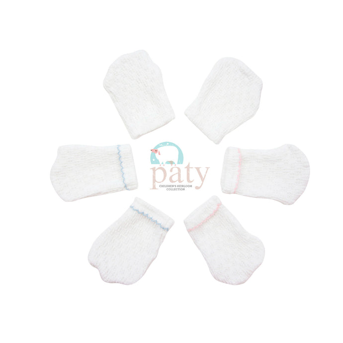 White/Pink Paty Knit Mittens #188