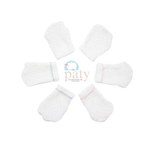 White/Blue Paty Knit Mittens #188