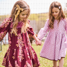 Girls Fiona Dress - Burgundy Bouquet Floral