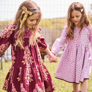 Girls Fiona Dress - Burgundy Bouquet Floral