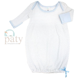 Grey/Blue Pinstripe Paty Knit LS Lap Shoulder Gown w/ Pima Trim #315J