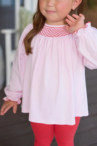 Bettye Sue Smocked Top, Palm beach Pink w/ Richmond Red