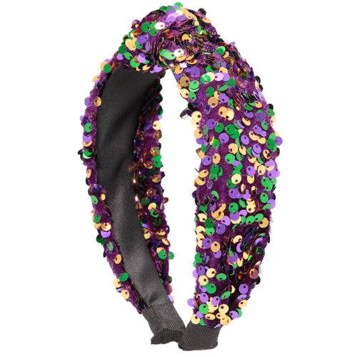 Sequin Top Knot Headband Mardi Gras