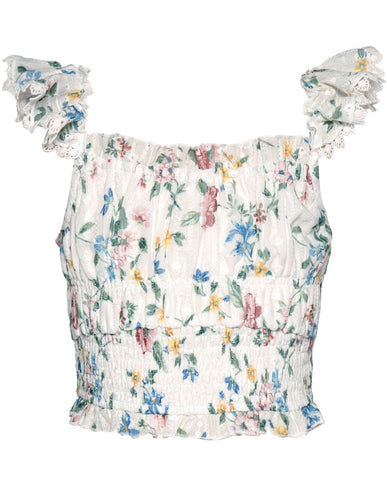 Printed Top with Ruffle Shoulders