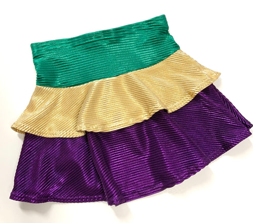 Tiered Ruffle Skort Metallic Shimmer Mardi Gras