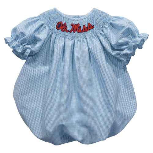 Ole Miss Rebels Smocked Light Blue Short Sleeve Girls Bubble