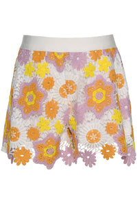 Yellow Flower Crochet Shorts