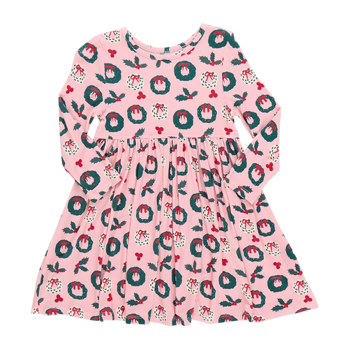 Girls Bamboo Steph Dress - Wreaths and Holly