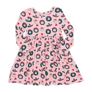 Girls Bamboo Steph Dress - Wreaths and Holly