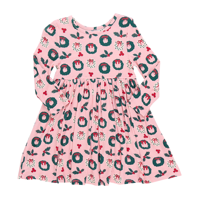 Girls Bamboo Steph Dress - Wreaths and Holly