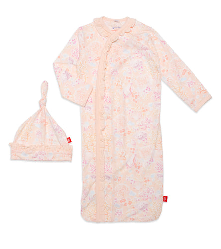 Coral floral modal magnetic cozy sleeper gown + hat set