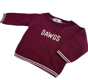 Crewneck Sweater Baby -Burgundy DAWGS in White