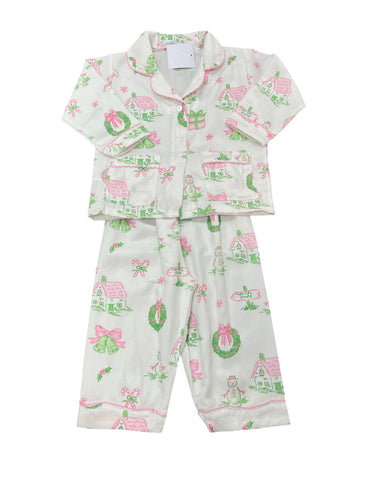 Christmas Pajama Set, Pink/Green Print