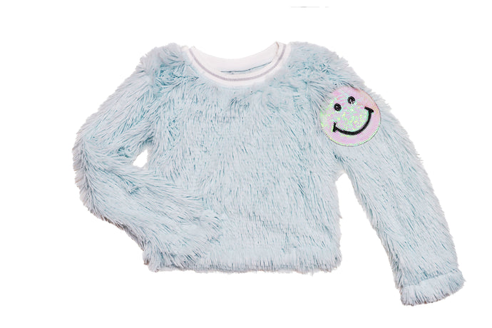 Blue Shag Sweater with Smiley