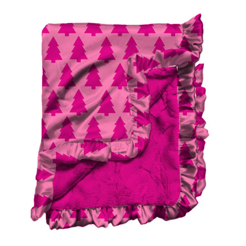 Dreaming of Christmas Pink Satin Ruffle Blanket