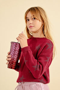 Girls Knit Star Sweater, Red