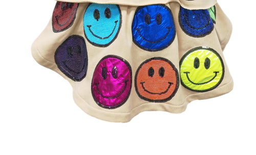 Kids Tan Multi Colored Smiley Face Skort