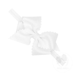 White Extra Small Scalloped Edge Grosgrain Hair Bow on Matching Elastic Band(9842-1)