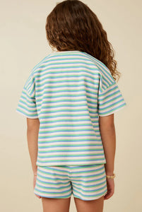 Girls Multi Stripe Waffle Knit Drop Shoulder T Shirt
