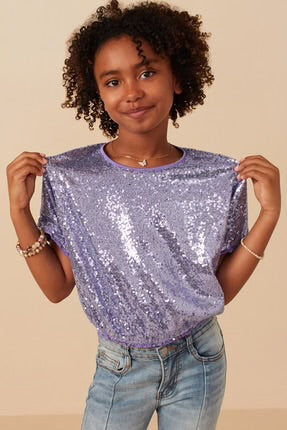 Lavender Girls Sequined Short Sleeve Dolman Top