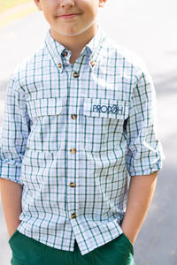 Founder’s Fishing Shirt, Blue/Green Windowpane